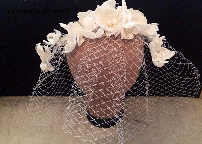Tocados y pamelas de boda новинка льняная Цветочная вуаль шляпка невесты ручной работы