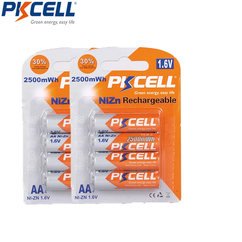 PKCELL 8 шт. 2 карты NI ZN AA Аккумуляторы NIzn 1 6 v Вольт 2500mWh 2A NIZN для игрушек CE/ROHS
