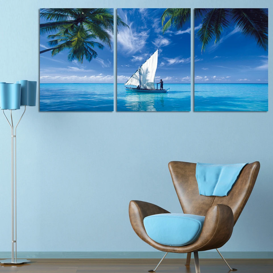 Модульная HD печати Artwor парусник морской пейзаж комплект из 3 предметов Home Decor