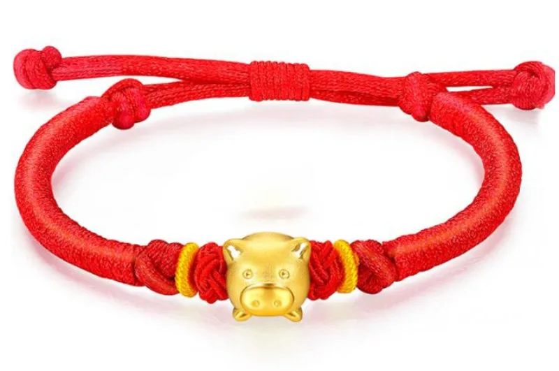 Pure 24K 999 Yellow 3D Gold Year of the Pig Bracelet Luck Zodiac Weaving Rope For Women Baby Female 16cmL Jewelry | Украшения и