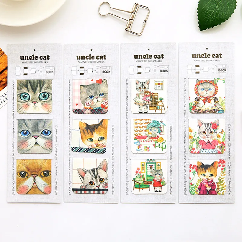 

24 set/Lot Uncle cat magnetic bookmark Mini page clip for book holder Kawaii Stationery Office accessories School supplies F115
