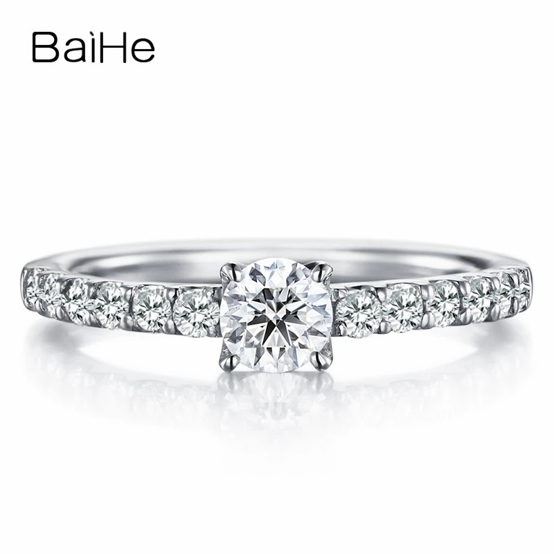 BAIHE Solid 10 K белое золото около 0.25ct Сертифицированный круглый разрезанный муассанит обручальное женское модное модный подарок для ювелирных изделий Кольцо