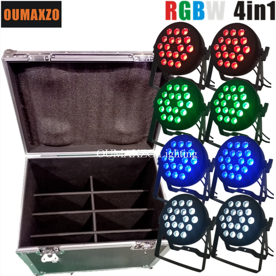 

8pcs/lot&flightcase slim flat par 18pcs 12W RGBW 4in1 Aluminum led flat par 4in1 light cheap led stage light 18*12W RGBA led par