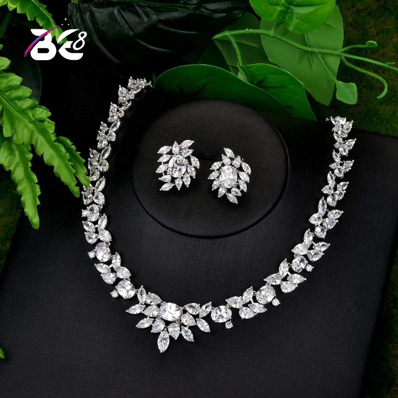 

Be 8 Luxury Brilliant AAA Cubic Zirconia Clear Flower and Cirrus Fashion Style Wedding Bridal Earring Necklace Jewelry Set S126