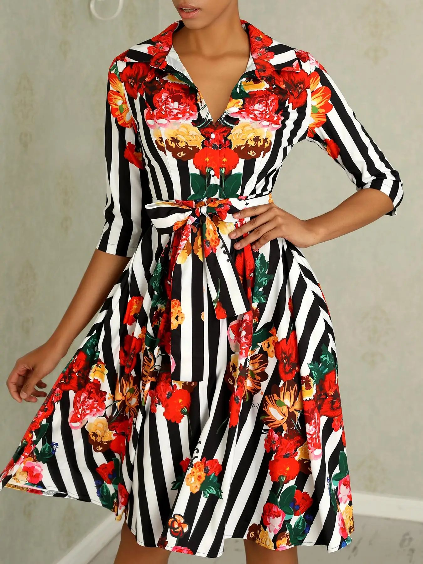 Новые женские Кнопка Цветочные Повседневное свободное платье бохо на шнуровке |