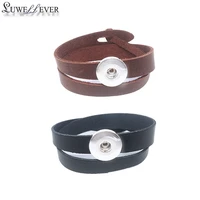 hot double circle bracelet 160 interchangeable really leather fashion 18mm snap button bangle charm jewelry for women men gift