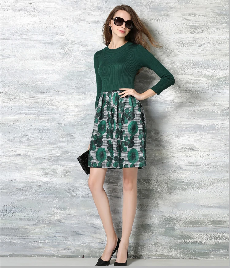 Новинка вязаный пэчворк вышивки тонкий платья 2016 с длинным рукавом о образным