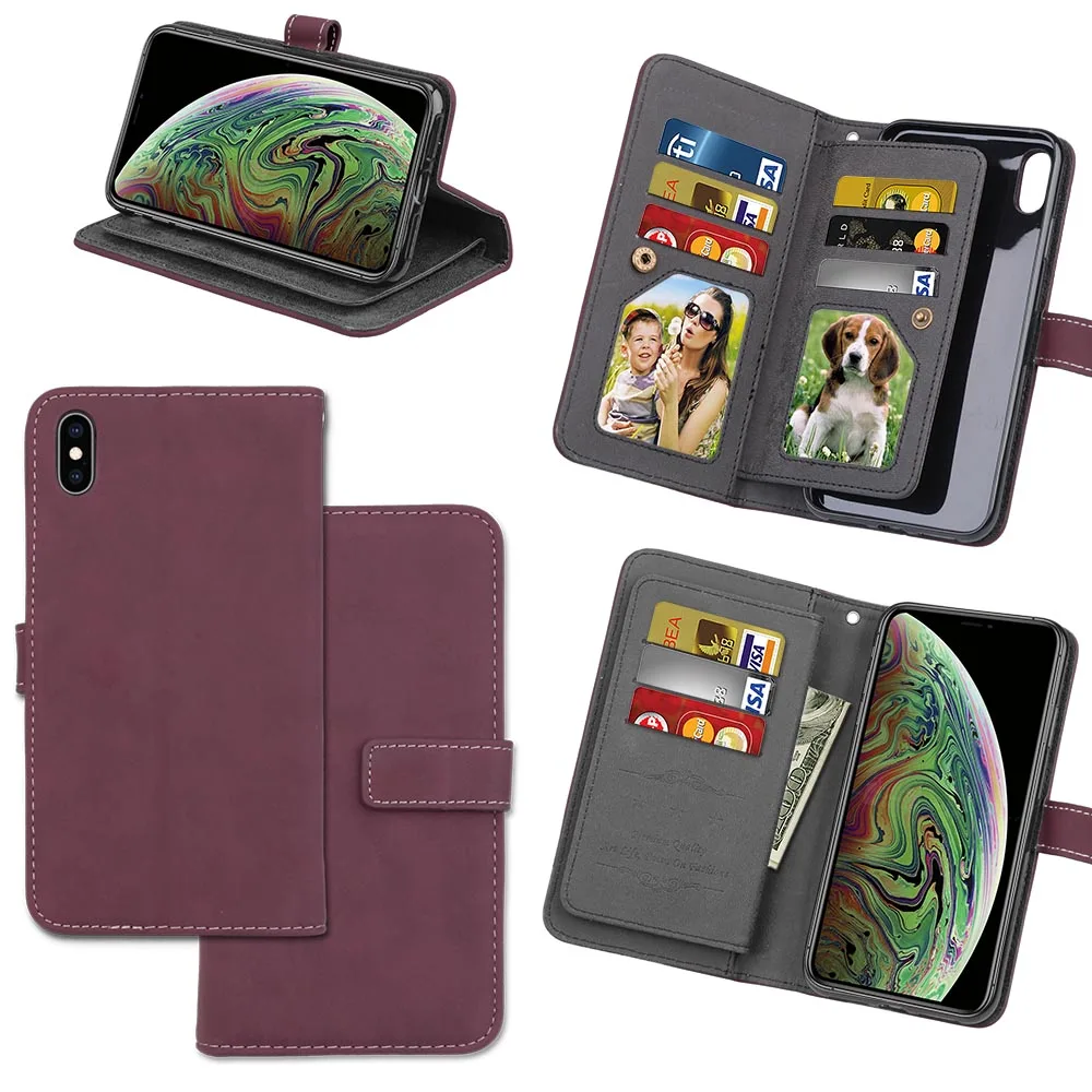 Capa Fundas для iphone XR XS Max 6 6 Plus 6s держатель чехол для iphone 7 8 plus XR XS кожаный чехол для телефона 9 слотов для карт