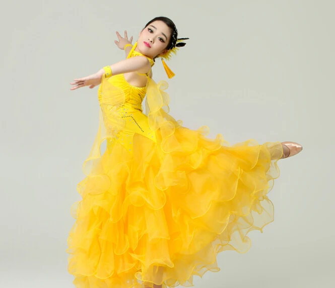 

S-XXL pink yellow rosy white Women Ballroom Dance Dress Lady Clothing For Tango waltz cha-cha Competition dress Modern Dance