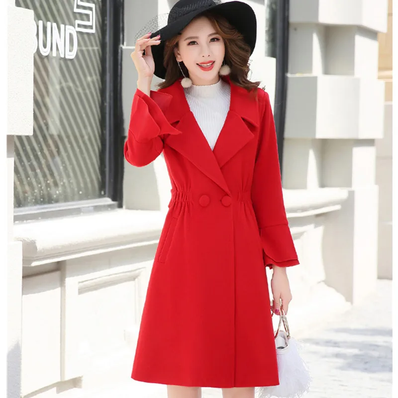 

UHYTGF Korean Elegant Female Coat 2019 Autumn Winter Wool jacket Women fashion slim long Woolen Coat Casual plus size jacket1174