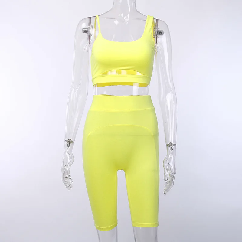 Meyoung Two Piece Set Biker Shorts Women Tank Top 2 Outfits Summer Tracksuit Tops Clothes Femme Mujer | Женская одежда