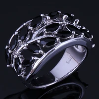 fetching tree black cubic zirconia silver plated ring v1060