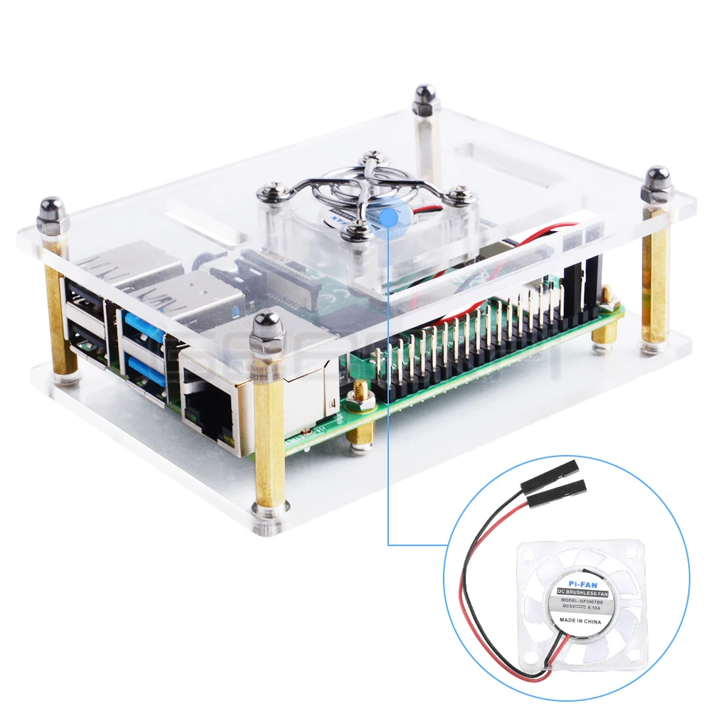 Прозрачный/темно-коричневый акриловый чехол GeeekPi для Raspberry Pi 4 Модель B, чехол с охлаждающим вентилятором для платы Raspberry Pi 4B/3B+/3B/2B