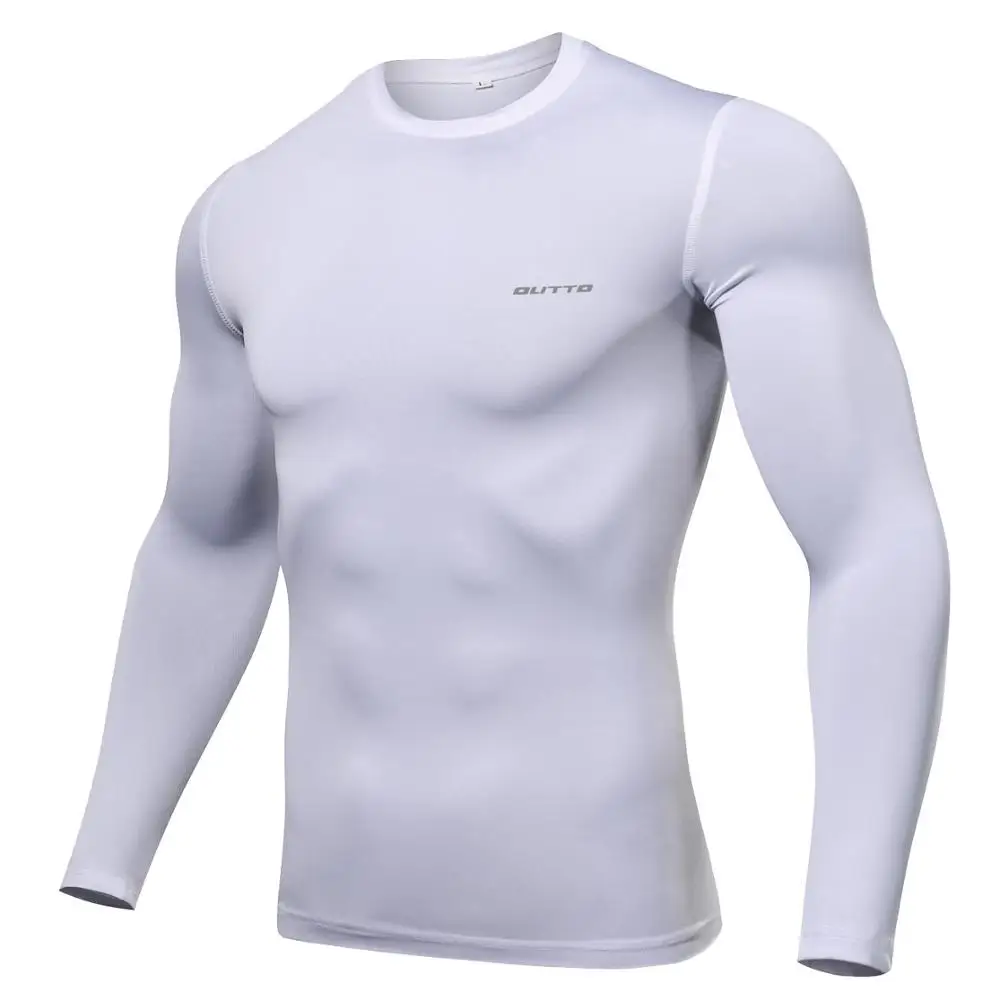 White Outto, мужская майка для бега, базовые слои, длинные рукава, компрессионные колготки, быстросохнущие, эластичные, тонкие, для тренировки, езды на велосипеде, нижнее белье - Цвет: White