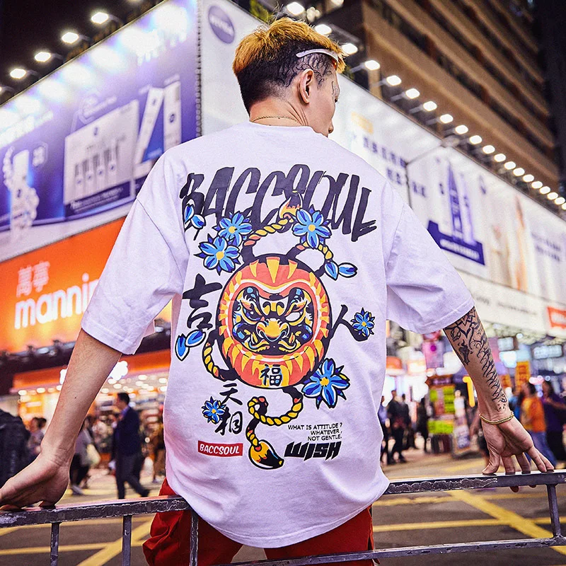 Special Japanese Tide brand short-sleeved men and women summer street hip hop T-shirt Chinese style lovers with half sleeves | Мужская