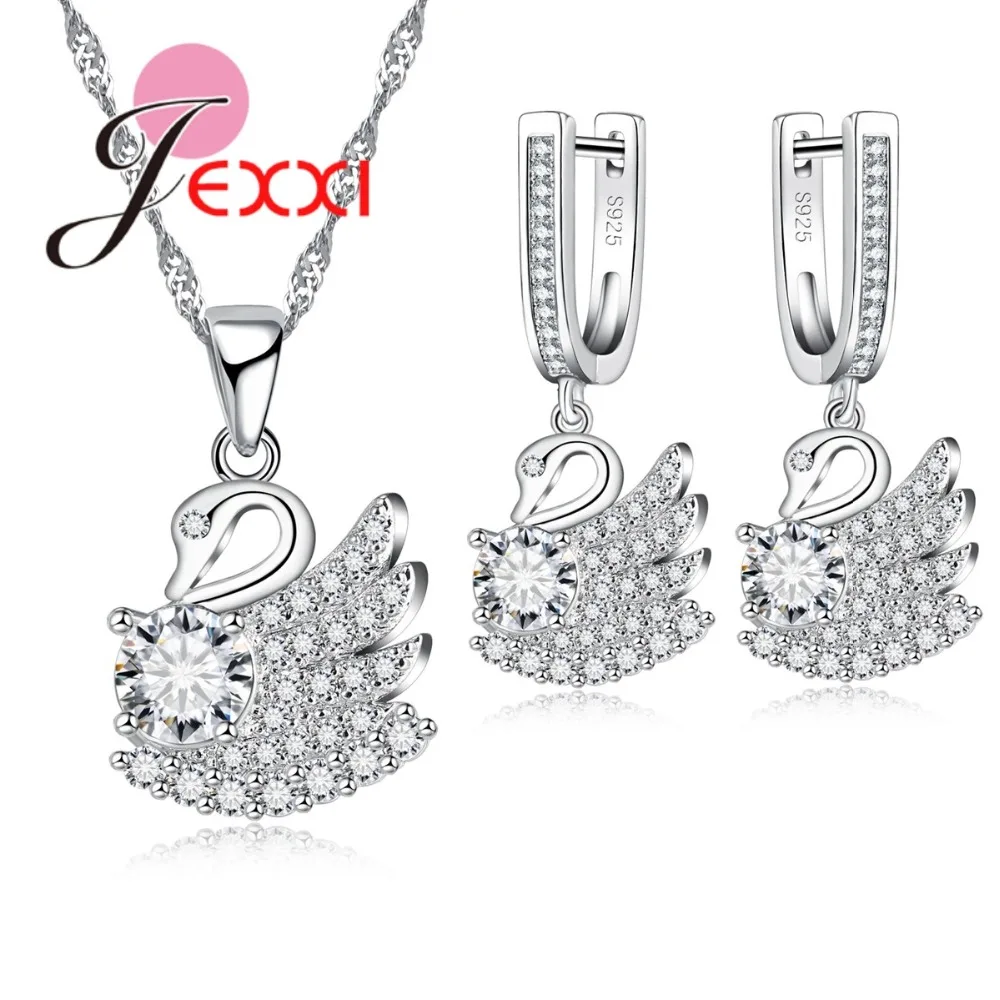 

Korean Style Fashion Jewelry Set Animal Crystal Earrings Pedant Necklace For Women Girls Silver Necklace Sets Trendy Jewelry