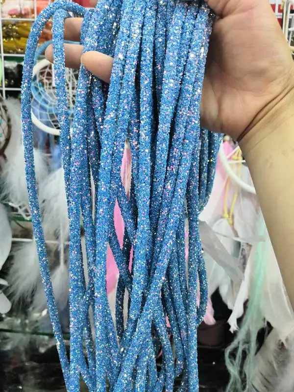 Sequins blue 1 ярд/лот Мягкая трубка ювелирный шнур веревка с смолы Стразы/браслет из блесток и ожерелье шнур диаметром 6 мм с 2 мм отверстие для DIY ремесло - Цвет: Sequins blue