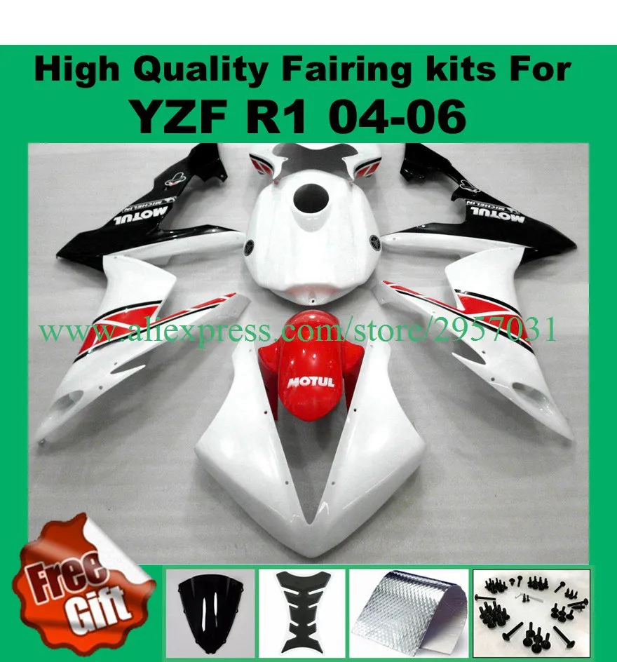 

Free screws+gifts Injection Mold For YAMAHA YZF-R1 2004 2005 2006 YZF R1 YZF1000 White Red 04 05 06 YZF 1000 04-06 Fairing