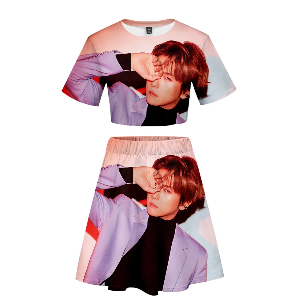 Kpop Bang Store EXO Love Shot 3D Printed Women Two Piece Sets Fashion Summer Short Sleeve Crop Tops+Skirts 2019 Casual Sexy Wear |