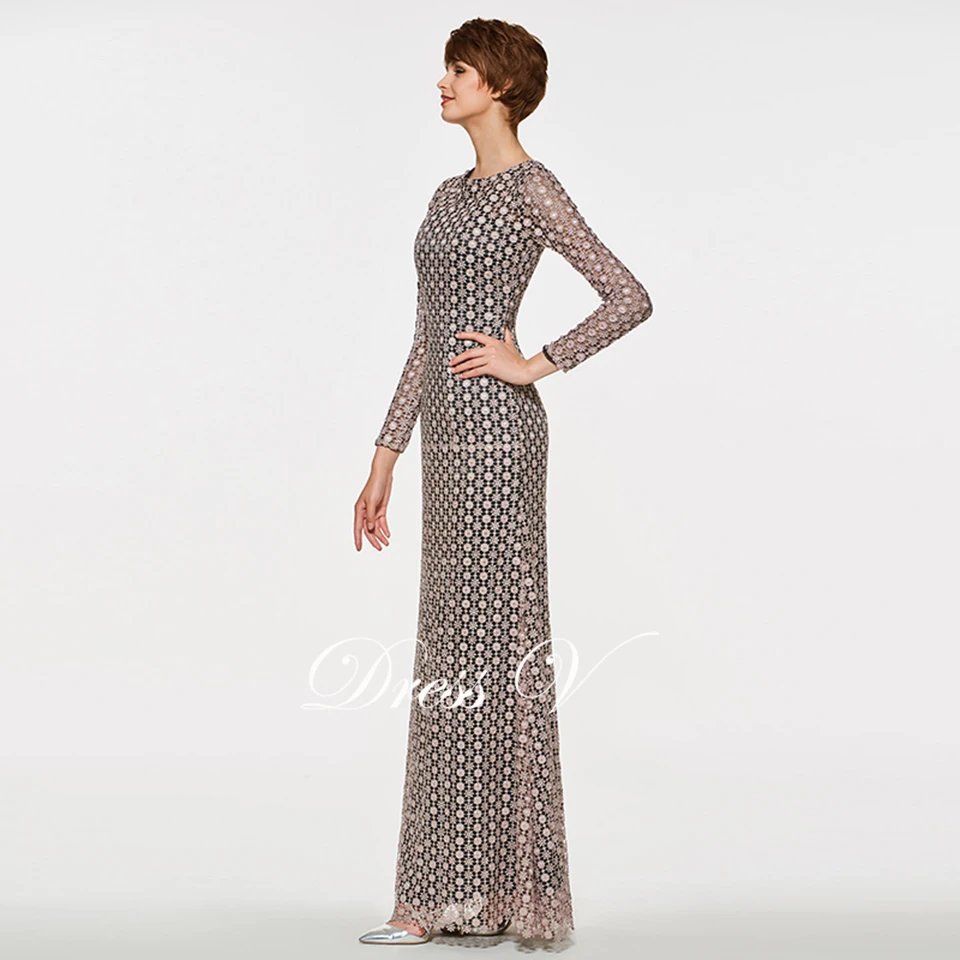 Dressv элегантное платье-футляр с круглым вырезом и длинными рукавами для мамы, свадебное платье с кружевами на молнии, длинное вечернее платье для мамы на заказ