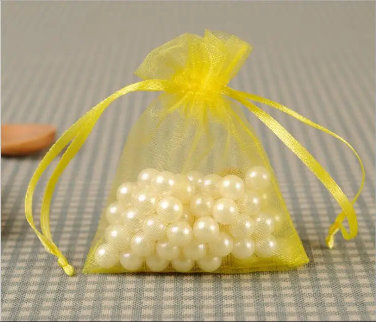Lemon yellow 100 шт./лот, 11x16, 13x18, 15x20, 17x23 см, сумка для ювелирных изделий, сумки из органзы на шнурке, для свадебной вечеринки, рождественский подарок, мешки для упаковки пакетов - Цвет: Lemon yellow