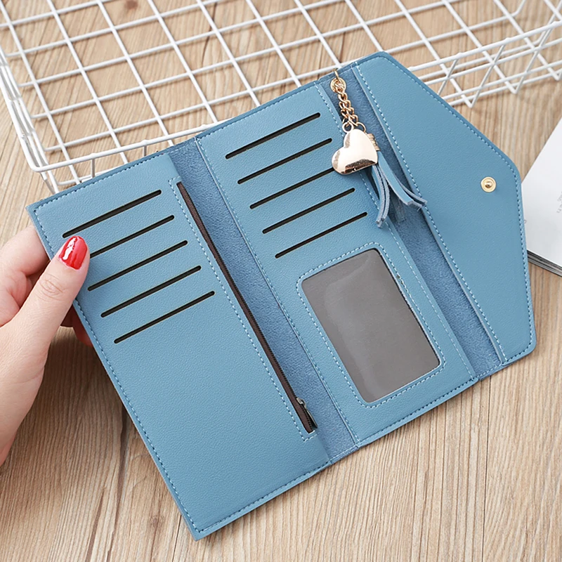 Модный брендовый женский кошелек с кисточкой и пряжкой визитница длинная