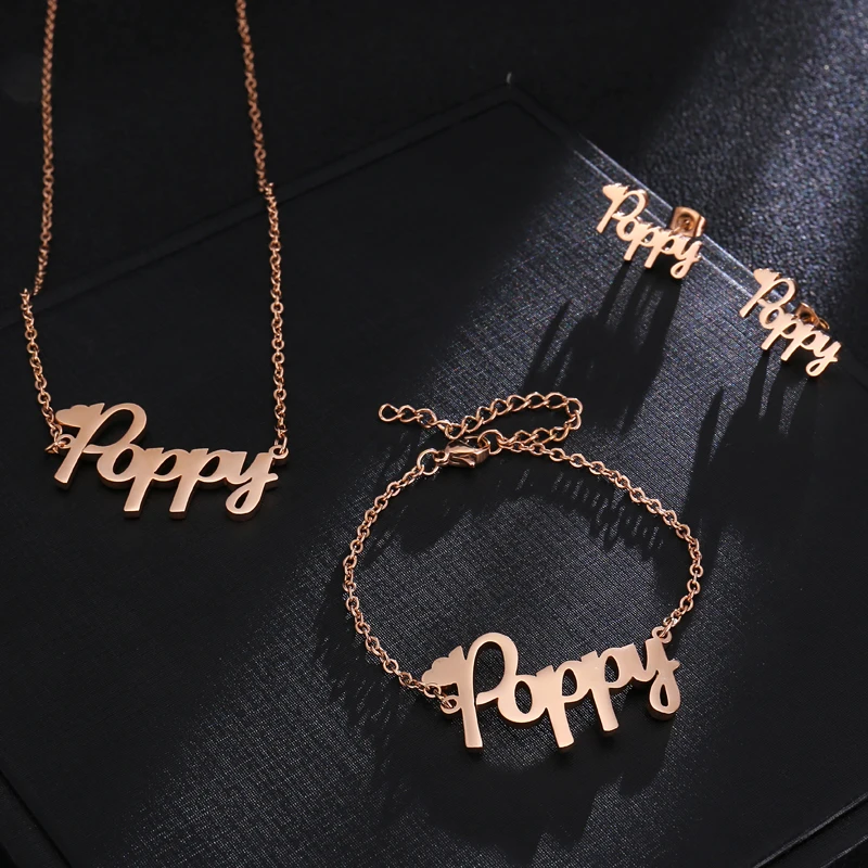 Женское колье из нержавеющей стали с персональным именем белое золото розовое