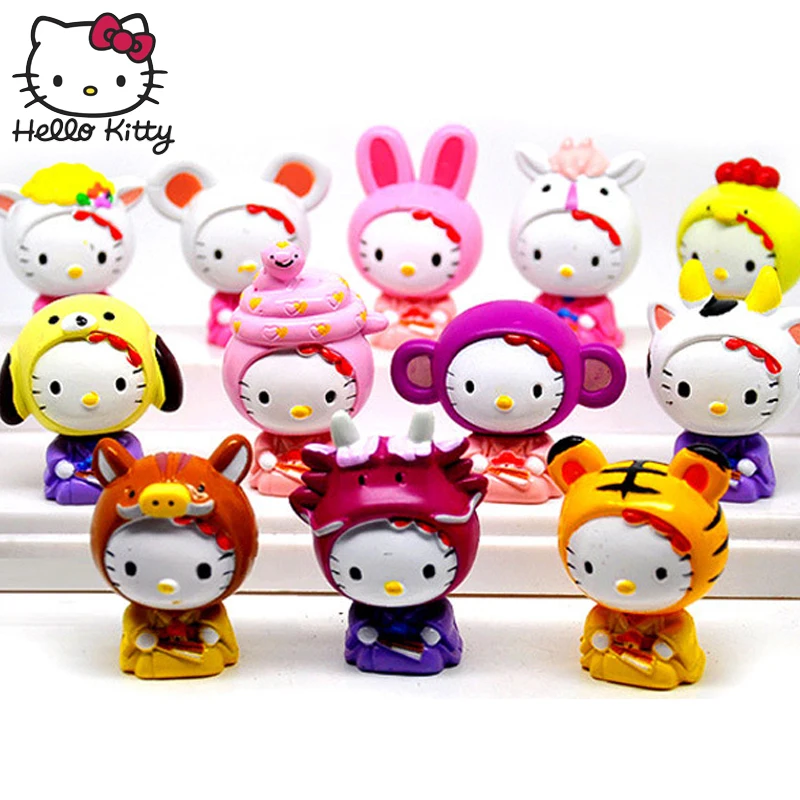 12 шт./компл. рисунок hello kitty игрушки KT кошка японские статуэтки Аниме подарок