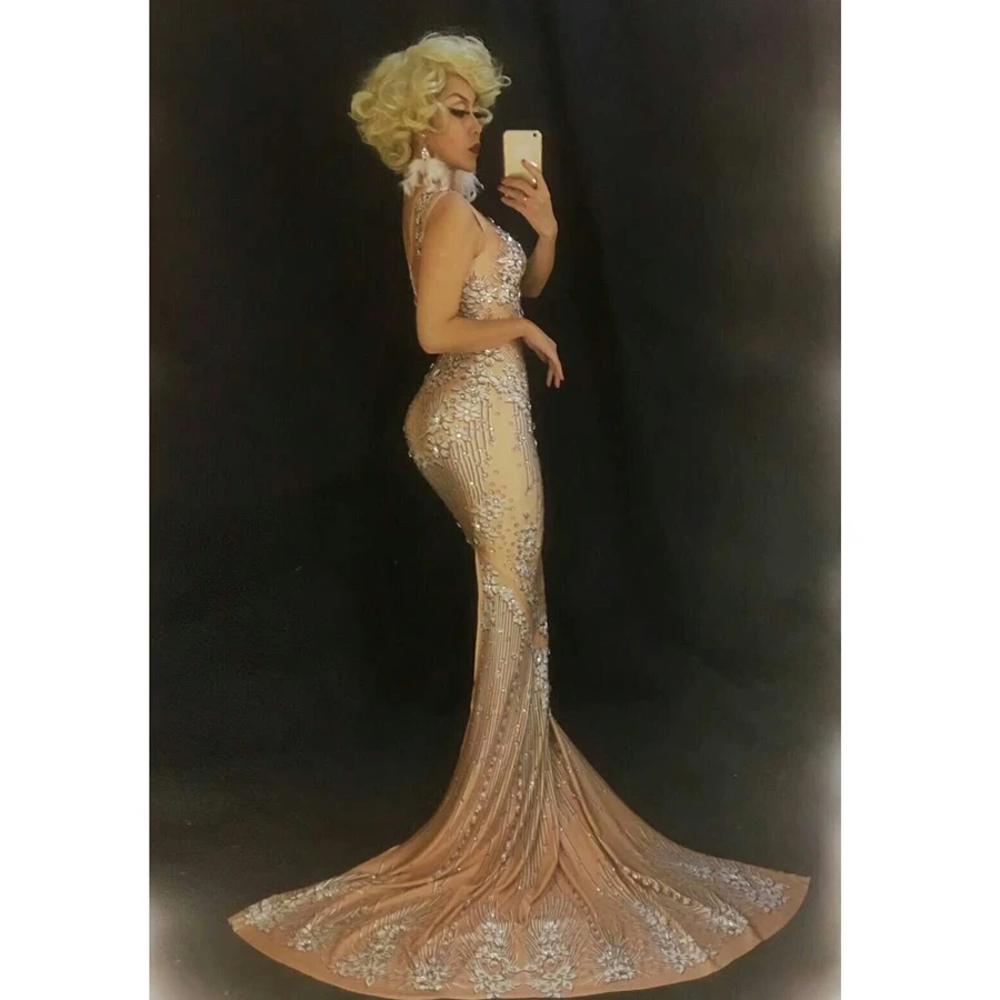 Женское сексуальное платье русалки со стразами обтягивающее для вечеринки шоу