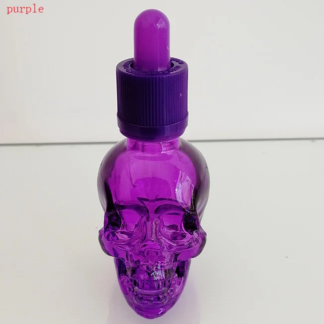 Purple Стеклянная бутылка-капельница 30 мл в форме черепа для Хэллоуина, жидкость для электронных сигарет, бутылка для эфирного масла с пипеткой, пустая стеклянная бутылка для заправки - Цвет: Purple