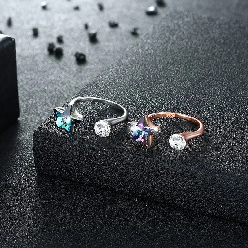 Легкие кристаллы Swarovski синяя фиолетовая бабочка тонкая серебряная пробы для