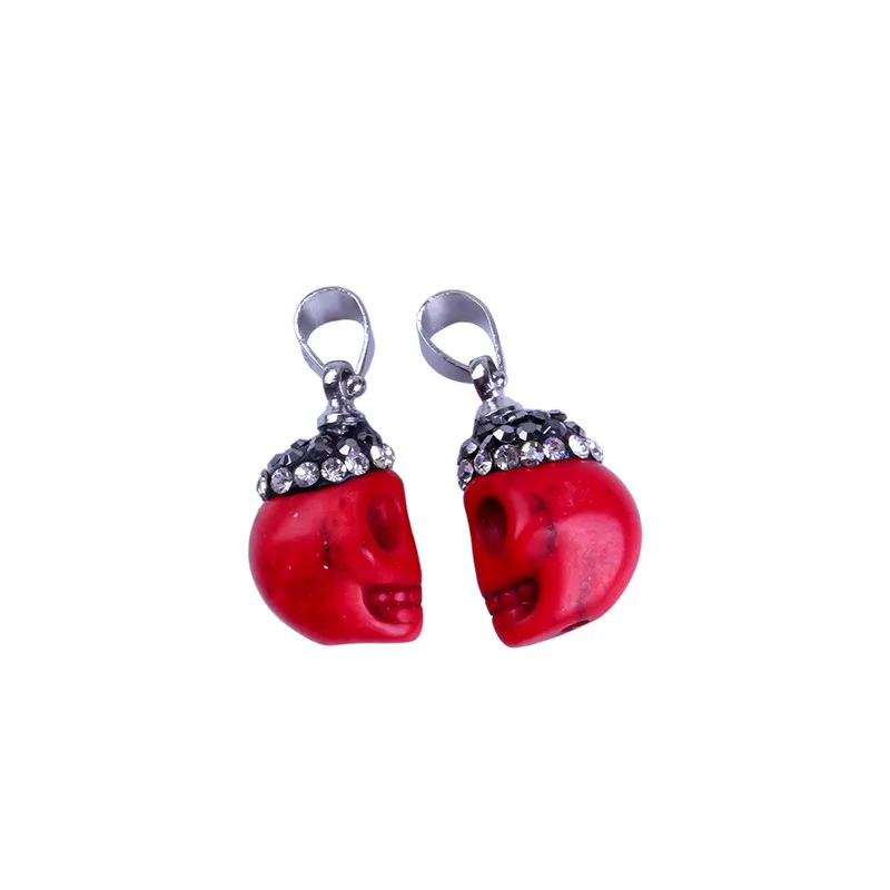 5 шт. натуральная красная бирюза с черепом кварцевые Druzy Stone & Rhinestone серебряная