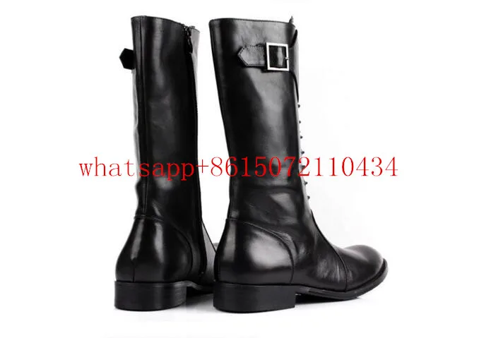 Fashions Retro Black Men Martin Boots Classic Genuine Leather Motorcycle Booties Side Of Zipper Botas Brown Buckle Strap | Обувь