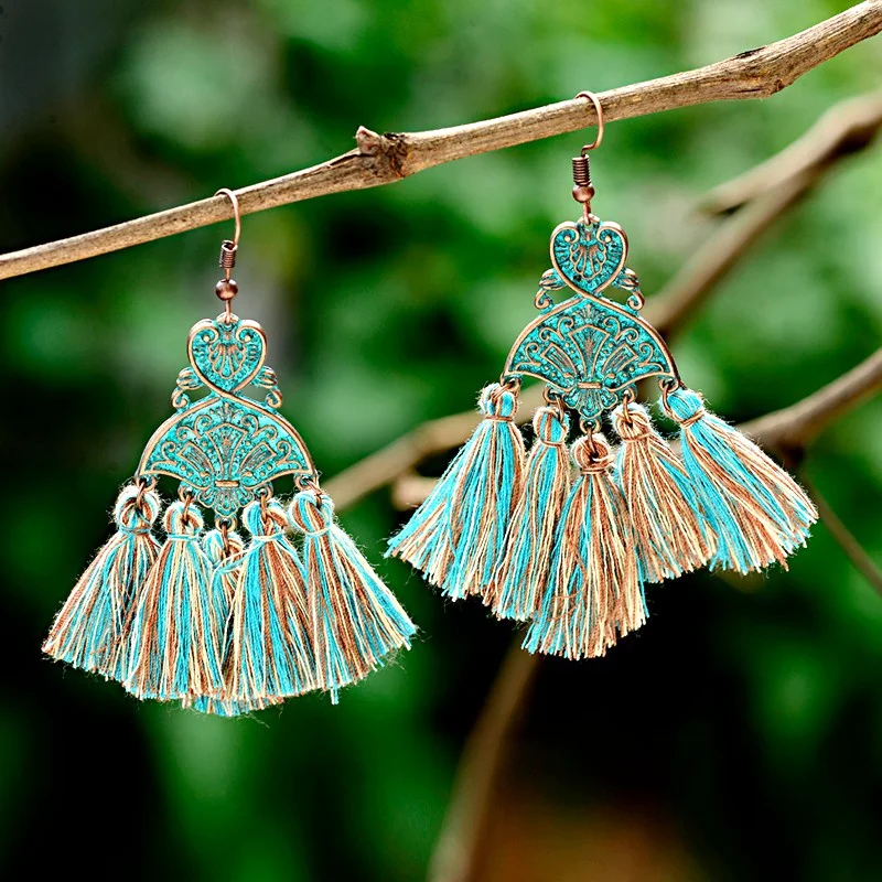 Женские винтажные богемные серьги-подвески индийские висячие серьги в античном