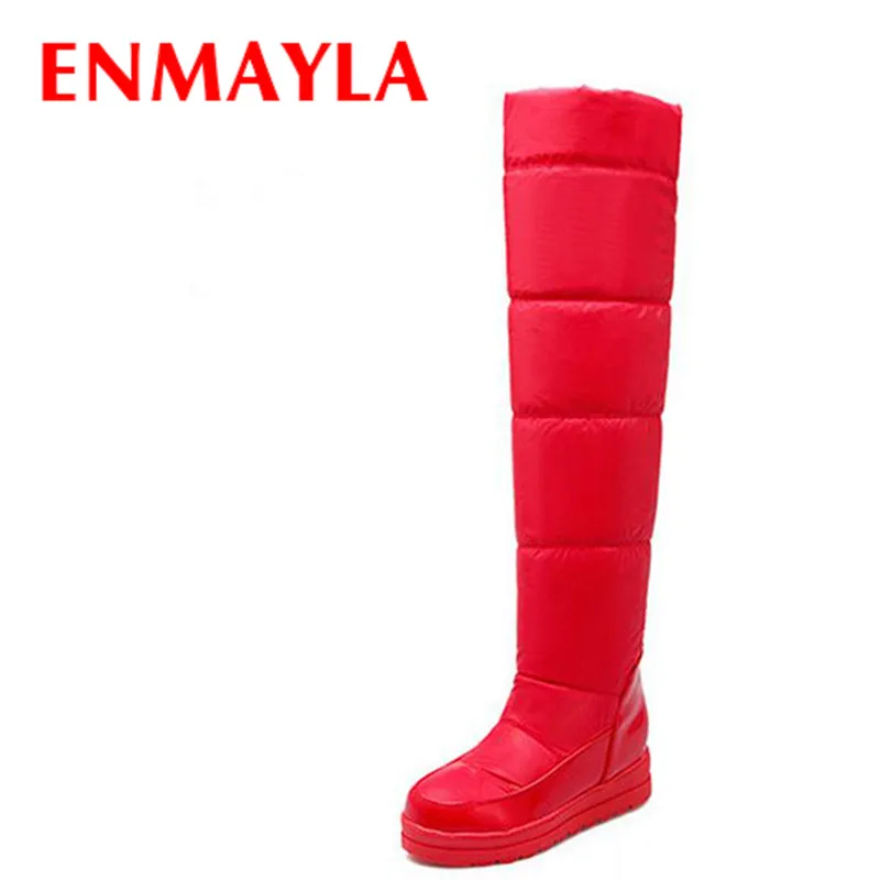 

ENMAYLA Black Red White Blue New Boots Winter Snow Over-the-Knee Boots Women Warm Fur Flats Platform Long Boots Shoes Woman