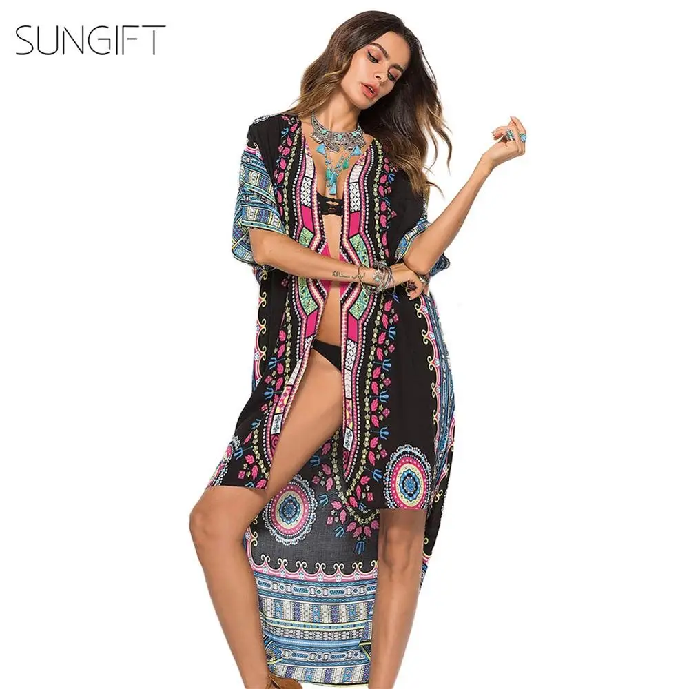 SUNGIFT женское платье в африканском стиле Дашики народный принт кардиган Половина