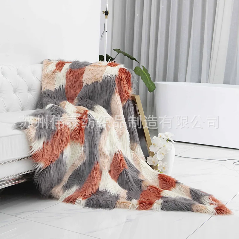 Длинные волосы искусственный мех толстый теплый большой одеяло пледы 127x152 см