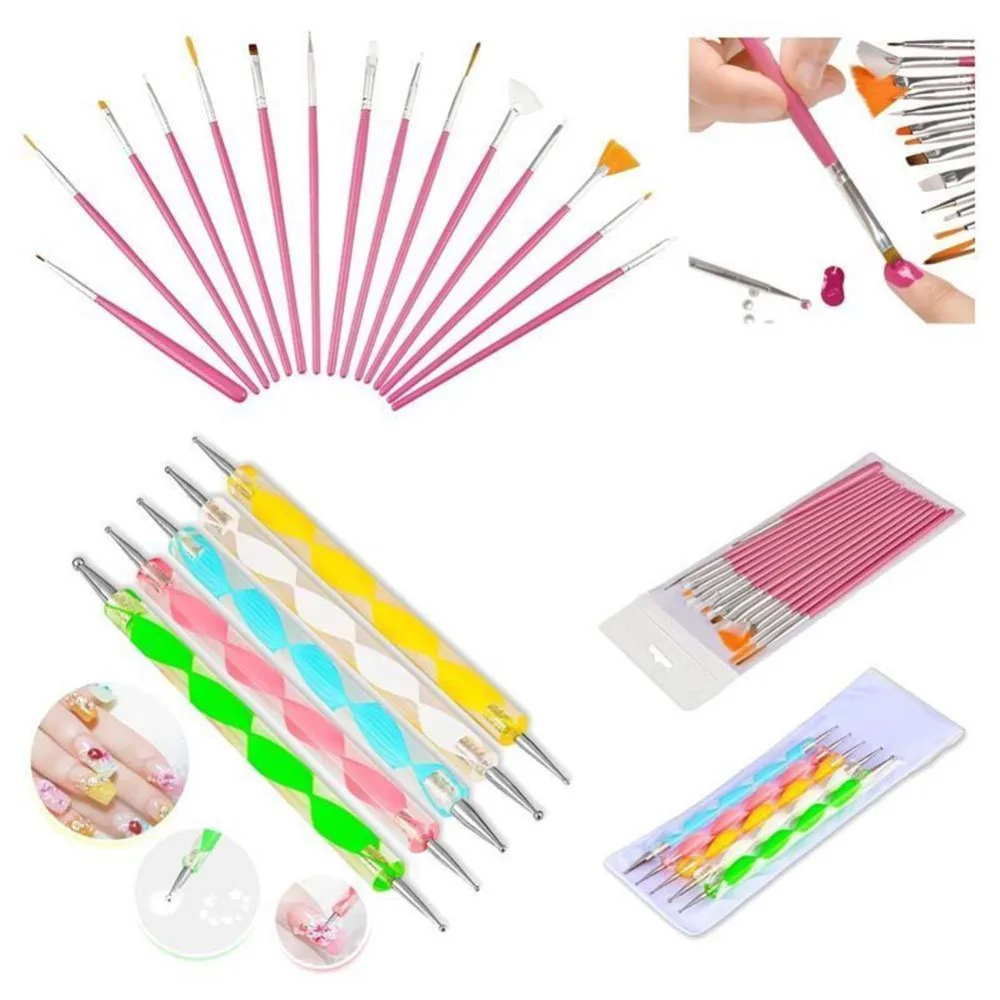 20 шт./лот 2 Way инструменты для дизайна ногтей Dotting Pen 3D Ручка маникюрные рисования
