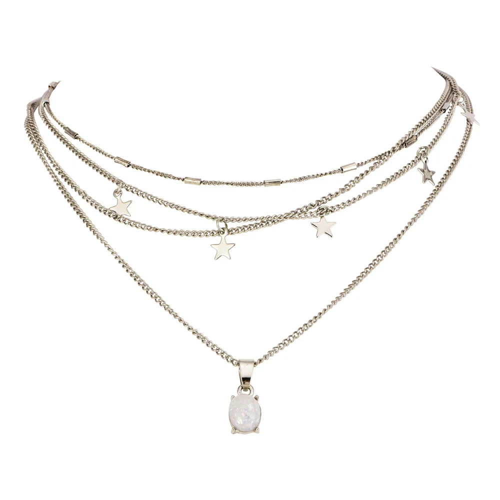 4 шт./компл. для женщин модная цепочка с кулоном звезда серебряного цвета опал