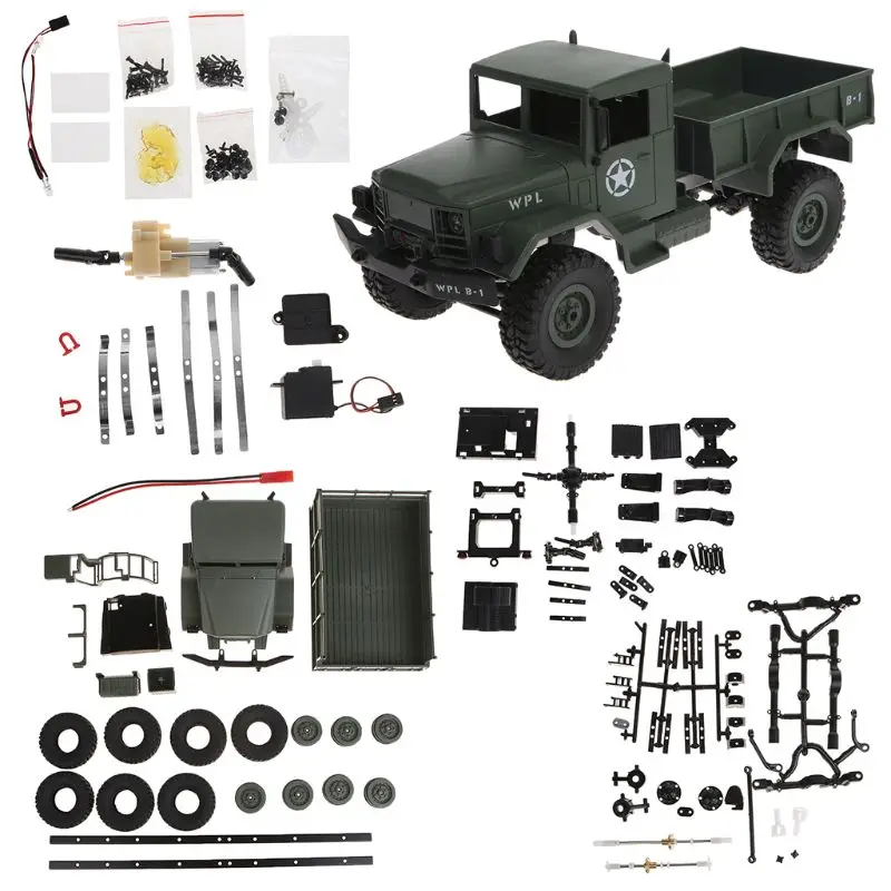 WPL B-16 комплект 1/16 2,4G 6WD гусеничный внедорожный Радиоуправляемый автомобиль набор и светильник без электрических деталей DIY модели сборки - Цвет: 3TT301128-GN
