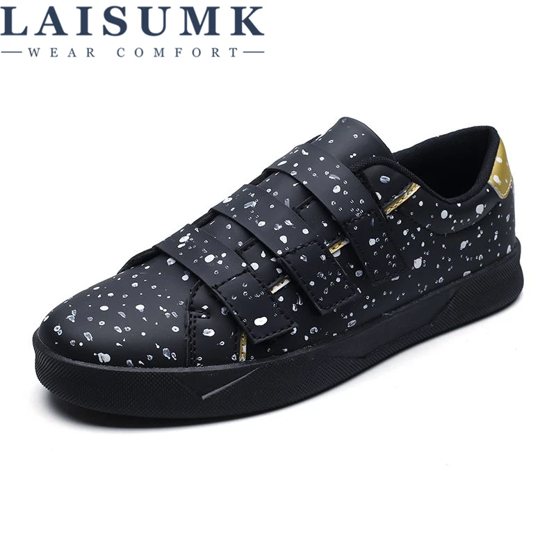LAISUMK Men Hook Loop Casual Shoes Flat Brand Sneakers Male Outdoor Leather Handmade New Flats Platform | Обувь
