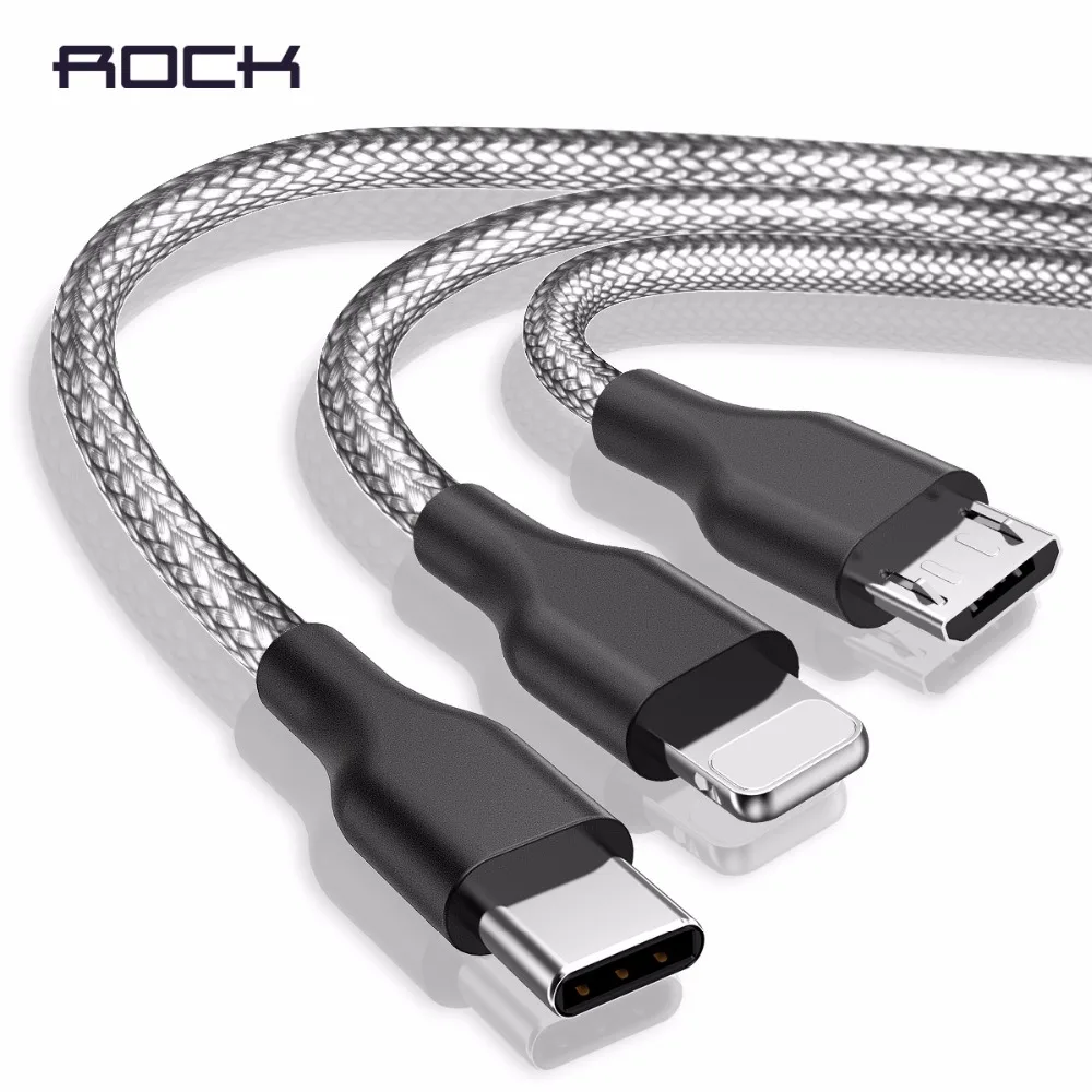 ROCK Сплав нейлоновая оплетка USB кабель для iPhone Xs Max Быстрая зарядка Micro USB кабель для samsung Xiaomi usb type c Кабели для телефонов