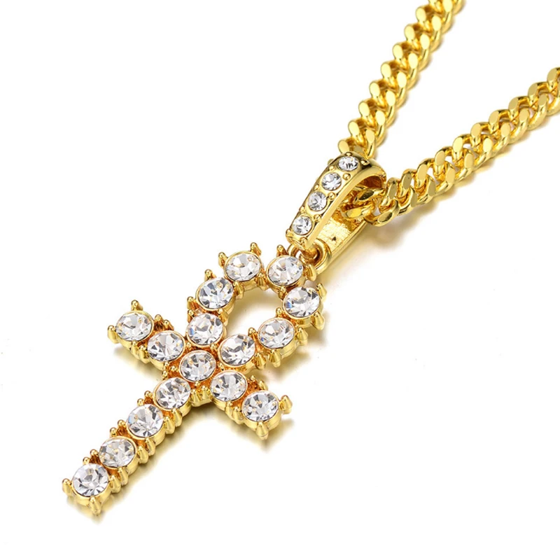 Iced Zircon Ankh крест кулон Золото Серебро Медь Материал CZ Египетский ключ жизни