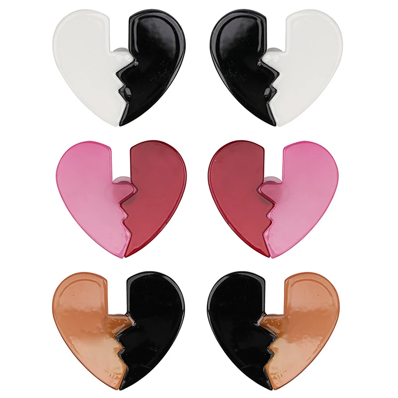 3 colors heart shape stud earrings acrylic splice hit color face statement broken fashion jewelry for women | Украшения и