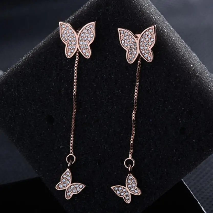 New Micro CZ Zircon Butterfly Tassel Earrings For Women Trend Creative Jewelry Party Gift Oorbellen SAE127 | Украшения и