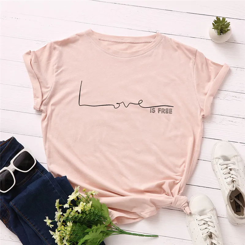 Футболка женская с надписью Love S 5XL хлопок топ круглым вырезом и коротким рукавом