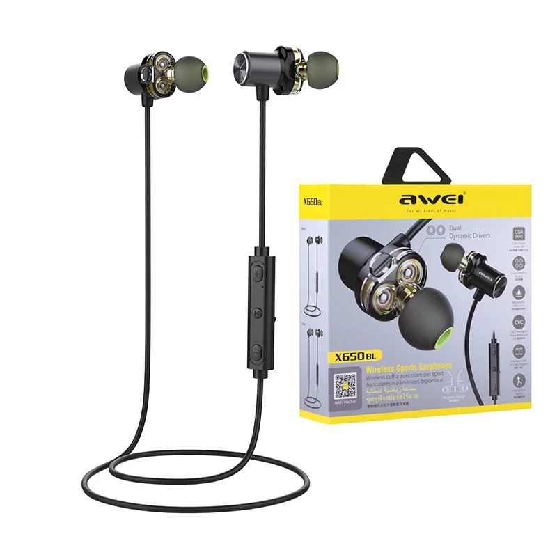 Gray AWEI X650BL Bluetooth наушники, беспроводные наушники, Шейная гарнитура, наушник для телефона, шлем, Auriculares Kulakl k Fone de ouvido - Цвет: Gray