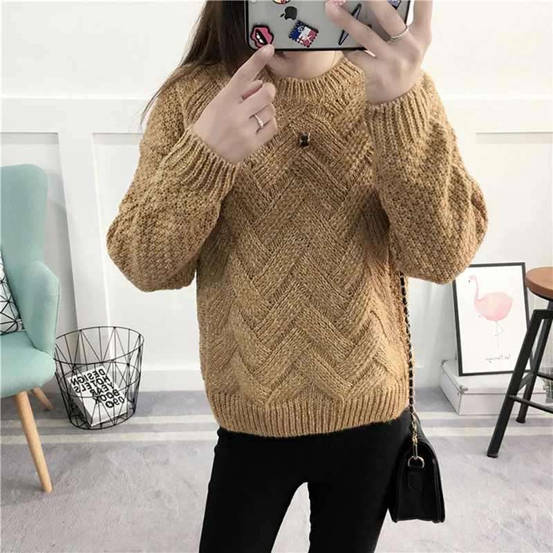 Autumn Winter Korean Version Women Sweater Full Warm Knit PulloverThick Rods Plaid Criss-Cross Knitting Sweaters New | Женская одежда
