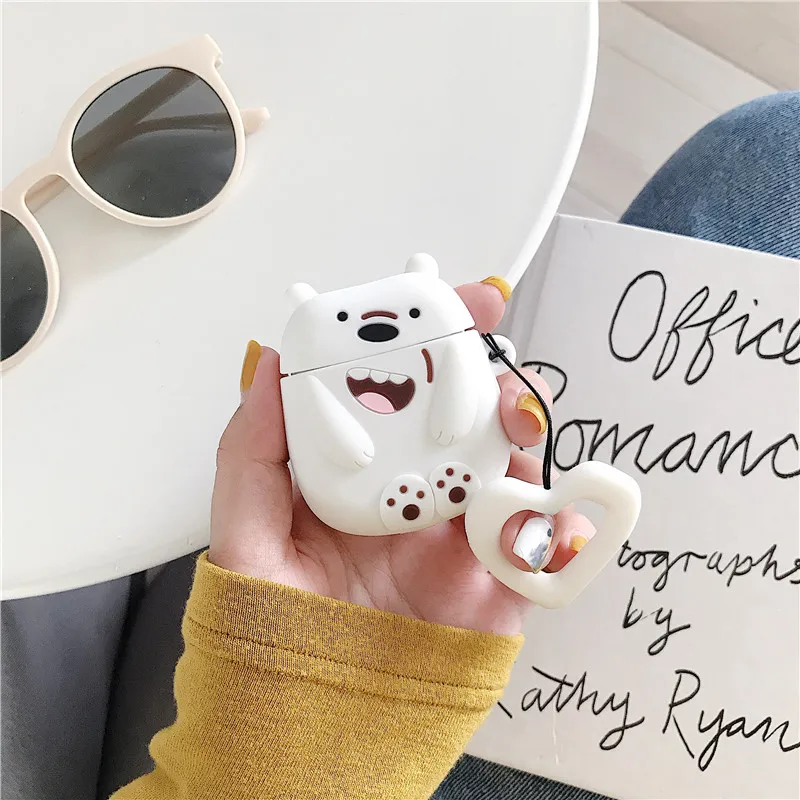 3D мультфильм медведь для Airpods чехол Забавный милый силиконовый Bluetooth наушники защитный чехол Капа для Air pods ключевой ремень аксессуары