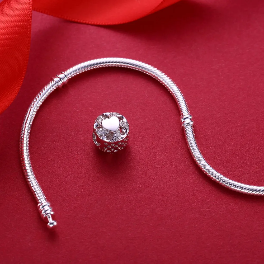 Видео! Шармы бусины из серебра 925 пробы с сердечками подходят для браслетов